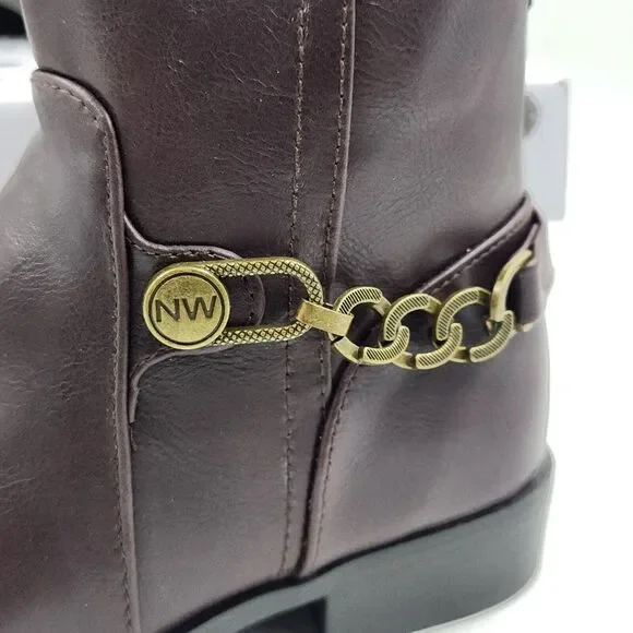 Nine West Amara Bootie Little Girls 2M Brown Almond Toe Block Heel Zip Closure~ - Picture 10 of 15